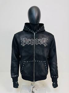 Ensembles de survêtements personnalisés pour hommes avec strass |   Sweat-shirt à fermeture éclair et pantalon de survêtement |   Fabricant OEM de tissu molletonné lourd à marque privée - Product Image 2