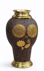 Premium Antique Brown & Gold Flower Vase | Handcrafted <b>Textured</b> Decorative Pot with Floral Metal Work for Home Decor - Product Image 4