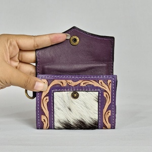 Beautiful Designer Cowhide Leather New Hand Tooled Carving <b>Small</b> Wristlet Coin Purse Multi Uses Mini <b>Wallet</b> For Women Daily Uses - Product Image 2