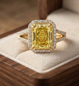Anillo de Compromiso y Matrimonio Clásico de Oro Sólido de 10K, 14K y 18K con Diamante Cultivado en Laboratorio de Corte Redondo de 0.70ct y Diamante Amarillo Radiante Brillante de 1.50ct - Product Image 5
