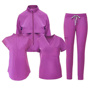 Women's Green <b>Scrub</b> <b>Set</b> With Zip-Up Jacket V-Neck Top And Drawstring Pants Hospital Uniforms Polyester Knitted Fabric - Product Image 3