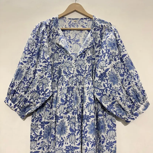 เดรสลำลองผู้หญิง ผ้าทอ 100% คอตตอน ลายพิมพ์ดอกไม้/สีพื้น แต่งโครงสร้าง แขนสั้น เอวทรงเอ็มไพร์ ทรงเบบี้ดอลล์ - Product Image 2