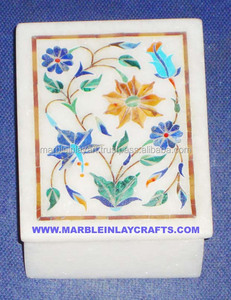 Beautiful Handmade Unique Blue Design Attractive White Marble Inlay Jewelry <b>Box</b> Rectangular Shape For <b>Storage</b> And Gift Purpose - Product Image 4