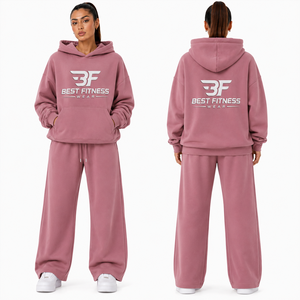 Chándal de Dos Piezas con Capucha para Mujer, Calidad Premium, 100% Algodón, Color Sólido Personalizable, Chándal Oversize de Lujo para Streetwear - Product Image 3
