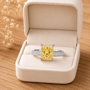แหวนหมั้นเพชรทรงกลมเจียระไนแบบบริลเลียนท์สีเหลืองทองคำแท้ 10K 14K 18K สำหรับผู้หญิง - Product Image 1