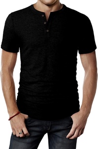 T-shirt Henley à manches courtes en coton blanc uni pour homme, coupe ajustée, avec poche, style décontracté - Product Image 2