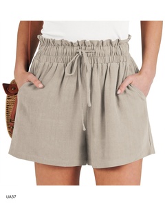 Shorts d'été à taille haute et volants pour femmes, taille élastique avec cordon de serrage, shorts de plage amples, plusieurs tailles et couleurs - Product Image 4