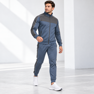 Chándal de poliéster para hombre con cuello alto y cremallera completa, color liso, transpirable, para entrenamiento de otoño, con logotipo personalizado OEM - Product Image 4