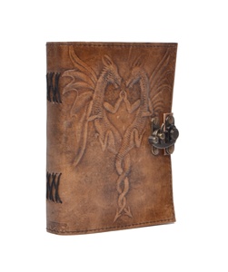 Doble Dragón en relieve Vintage 100% cuero genuino Color carbón cuaderno de tapa dura con latón antiguo C-Lock página blanca en blanco - Product Image 3