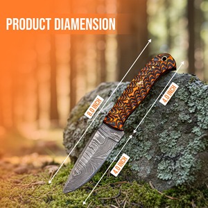 Cuchillo de Camping Hecho a Mano en Acero de Damasco con Hoja de Punta Caída, Mango de Madera Grabado y Funda de Cuero (8 pulgadas de largo total) - Product Image 4