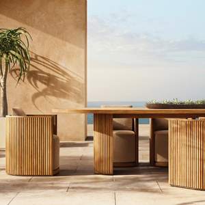 Mesa rectangular de madera de teca en oferta, con un estilo moderno y sencillo, ideal para restaurantes junto a la playa o junto a la piscina. - Product Image 5