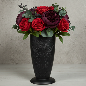 Jarrón de Flores Negro Mate Vintage con Patrón Floral 3D en Relieve, Maceta Decorativa Elegante de Estilo Nórdico para Decoración del Hogar, Centro de Mesa para Bodas - Product Image 2
