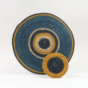 Best Selling Wholesale Sustainable Handwoven Braided Seagrass Navy Blue Round Placemat Dining <b>Table</b> <b>Mat</b> Bulk Restaurant Decor - Product Image 2
