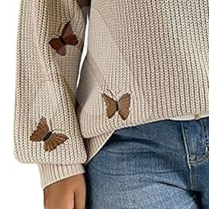 Pull-over décontracté pour femme en coton tricoté 100 % avec broderie florale élégante, col rond, haute qualité, séchage rapide et respirant - Product Image 6