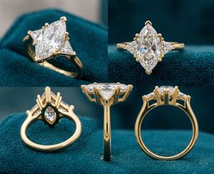 Anillo de Compromiso y Aniversario de Oro Amarillo de 14k con Diamante Marquise de Laboratorio E VS1 de 2 Quilates con Baño de Rodio - Product Image 1