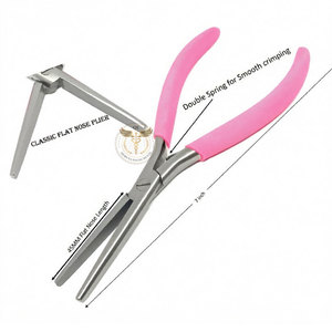 Alicates de punta plana para extensiones de cabello con mango rosa – Herramienta profesional de acero inoxidable para crimpado y extracción de microanillos y nanoanillos - Product Image 1