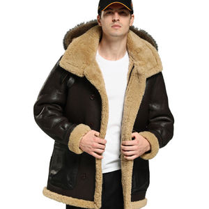 Chaqueta de Motero Unisex de Cuero Genuino con Forro de Piel Sintética, Abrigo de Aviador Cálido para Invierno, Servicio OEM, Acabado No Tejido - Product Image 6