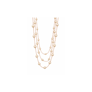 Fashion 18K Rose Gold Triple Layer Pearl <b>Necklace</b> Women Elegant Three Strand White Pearl <b>Statement</b> Link Chain Minimalist Jewelry - Product Image 1