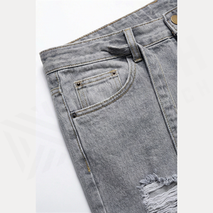 Jean en denim déchiré coupe slim pour homme, taille mi-haute, en coton, style décontracté automne - Product Image 5