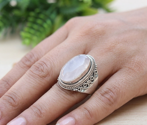 Natural Rose Quartz <b>Statement</b> <b>Ring</b> 925 Sterling Silver Vintage Boho Cocktail <b>Ring</b> Handmade Gemstone Jewelry Gift - Product Image 5