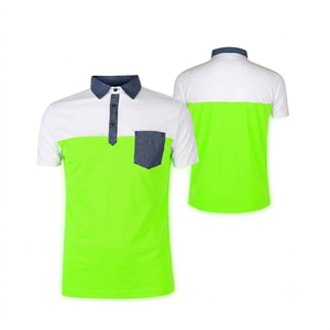 Polo homme vert fluo personnalisé, couleur contrastée, respirant, séchage rapide, manches courtes, vêtements de golf décontractés, design poche en jean, OEM - Product Image 1