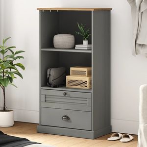 Librería Alta de Madera de Pino Sólido Gris, Diseño Rectangular - Product Image 1
