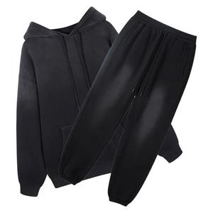 Ensemble de survêtement délavé effet soleil 2026, 400 GSM, en coton épais 100 %, comprenant un sweat à capuche et un pantalon de jogging - Product Image 1