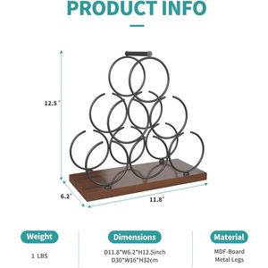 Portabottiglie da Bancone Mecor per 6 Bottiglie, Classico Rustico a 3 Livelli in Legno e Alluminio, Organizzatore da Tavolo per Vini - Product Image 5