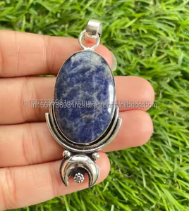 Colgante de piedras preciosas de sodalita más vendido, colgante de bisel de plata de ley chapado en rodio para collar de joyería - Product Image 1