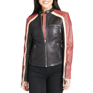 Nueva Chaqueta de Motocicleta para Mujer, de Invierno, Cuero Genuino de Oveja, Resistente al Viento, Transpirable, Cuello Camisero, Grosor Estándar, Forro de Seda - Product Image 3