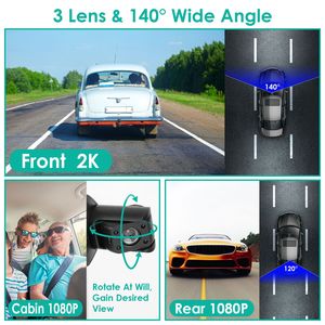 กล้องติดรถยนต์ 2K DVR บันทึกภาพ 3 ช่องทาง มุมมอง 140 องศา พร้อม GPS WiFi ระบบมองเห็นในเวลากลางคืน G-Sensor บันทึกแบบวนซ้ำ กล้องคุณภาพพรีเมียม - Product Image 3