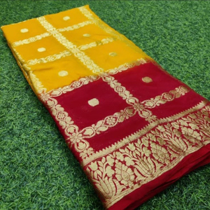 Yellow <b>Red</b> Banarasi Silk Ghatchola Pattern <b>Saree</b> - Product Image 1