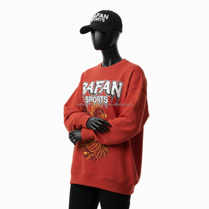 Sweat-shirt polaire GSM pour femmes Tissu en polyester de coton de couleur rouge rouille avec logo de broderie personnalisé Sweatshirts respirants pour femmes - Product Image 4