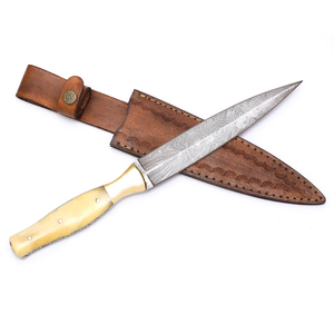 Couteau à Découper Multifonctionnel Burraq Fait Main en Acier Damas de 9 Pouces, Épaisseur 2mm, Manche Magnifique, Étui en Cuir, Pour l'Extérieur - Product Image 6