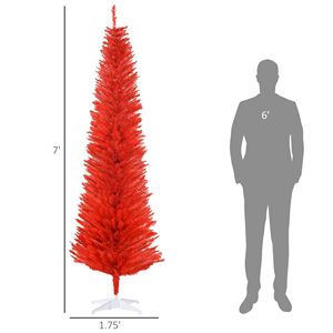 Albero di Natale Rosso Decorato da 2,1 m con 499 Rami Realistici e Base in Plastica, Albero di Natale a Forma di Matita - Product Image 3
