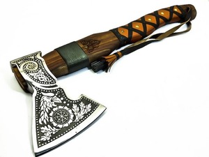Hacha Vikinga Hecha a Mano por BA Enterprises con Hoja de Acero al Carbono de Arte Raro y Mango de Madera de Fresno Tallado con la Diosa Alada, Hacha Tomahawk - Product Image 4