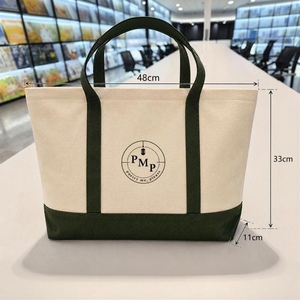 Custom Logo Heavy Duty <b>Canvas</b> <b>Tote</b> <b>Bag</b> with Olive Green Handle and Bottom for Promotional Gifts & Daily Shopping - Product Image 2