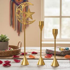 Luxury Islamic Metal Candle Holder Set Moon Star Design Gold Finish Ramadan Eid <b>Table</b> Decor Home Decoration Set - Product Image 6