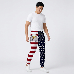 Pantalon de survêtement décontracté pour homme, motif aigle drapeau américain, en toile, taille élastique, sublimation polyester, poids moyen, pour l'automne - Product Image 4