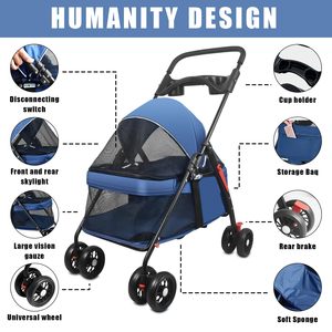 Cochecito de viaje de cuatro ruedas para mascotas, Cabina espaciosa, marco de plegado rápido y ruedas rodantes lisas, tamaño de coche, 2 unidades - Product Image 4