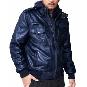 Personalized ODM Custom Made Men's <b>Long</b> Thin Breathable PU <b>Leather</b> Hooded Reflective Winter <b>Jacket</b> - Product Image 1