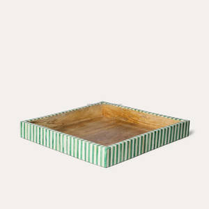 Plateau en bois oblong vintage fait à la main, incrustation d'os, rectangle écologique à rayures vertes et blanches pour table de cuisine à domicile - Product Image 4