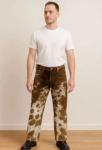 Pantalon baggy western pour homme en cuir de vache véritable de haute qualité, fourrure de vache faite à la main, poils de vache authentiques, écologique, coupe droite, décontracté - Product Image 3