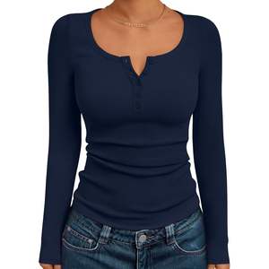Camisetas Básicas Personalizadas para Mujer, Otoño Invierno, Estilo Casual Elegante para Negocios, para Adolescentes, Manga Larga, Cuello Henley, Tallas XS-XL, Seda - Product Image 1