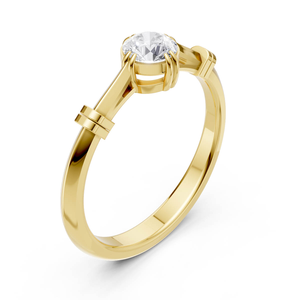 Bague solitaire en or jaune de qualité supérieure avec diamant taille brillant, bande structurée moderne, design unique et élégant – En promotion - Product Image 6