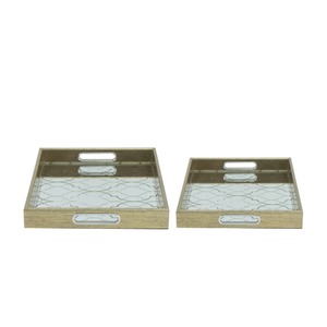 Ensemble de plateaux de rangement rectangulaires miroir, motif marocain, finition plaquée or, empilables, pour table, plateaux de rangement élégants, lot de 2 - Product Image 4