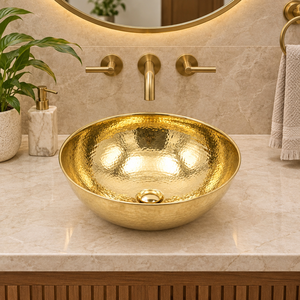 Lavabo de Lujo Hecho a Mano de Latón Martillado Redondo, Lavabo de Sobremesa Dorado para Baño, Hotel, Villa, Decoración de Vanidad - Product Image 4