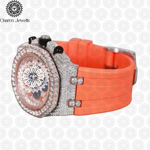 Charm Jewells Reloj de lujo de acero inoxidable con banda naranja y detalles de diamantes, cronógrafo analógico mecánico, moda unisex, caja de 43 mm 10 - Product Image 1