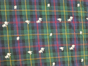 Wholesale Tartan Plaid Cotton Fabric with Multi-Color Windowpane Checks and White 3D Floral Appliques for Designer Apparel - Product Image 2