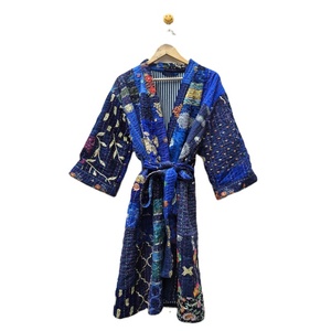 Indian Handmade Vintage Khambhadiya Patchwork <b>Women's</b> Kimono <b>Robe</b>-Thermal Summer Sleepwear Loungewear Boho Chic 100% Silk - Product Image 1
